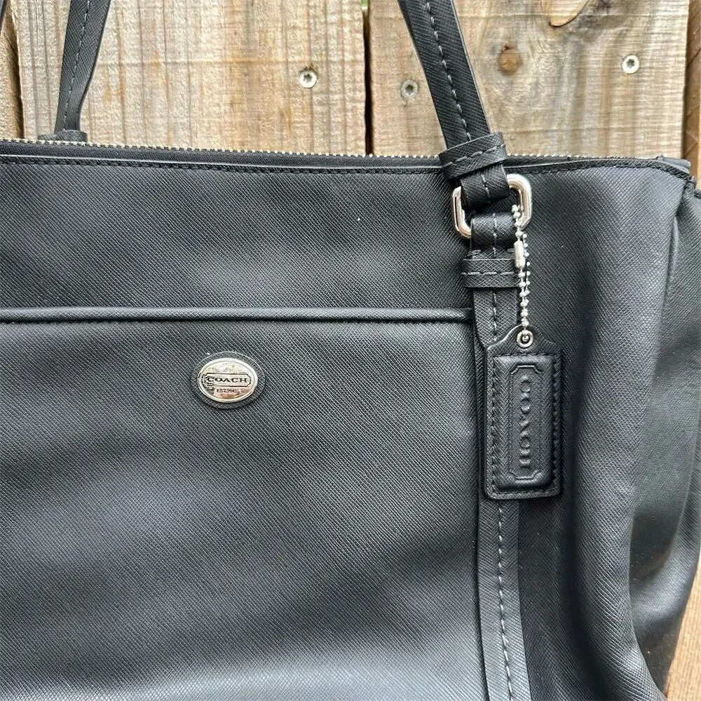 Coach Peyton Leather Double Zip Carryall Tote Bag Black Large